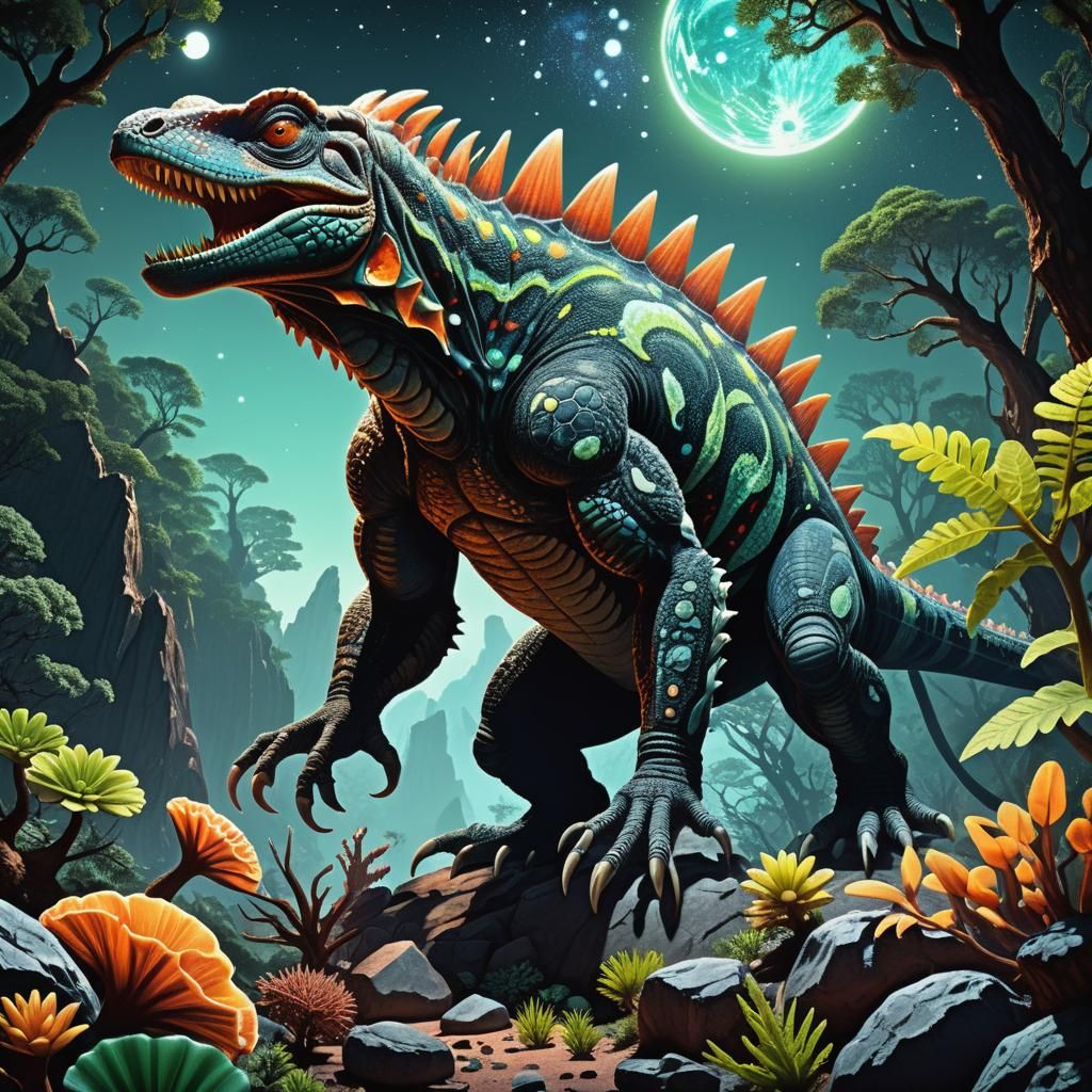 Alien Megalania in Prehistoric Exoplanet Forest