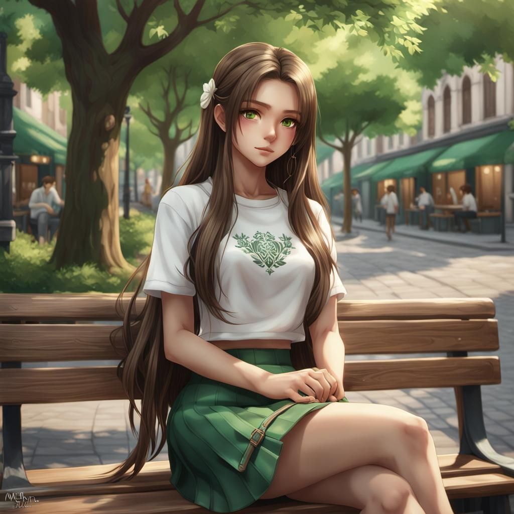 Anime Style Portrait of a Girl on a Bench