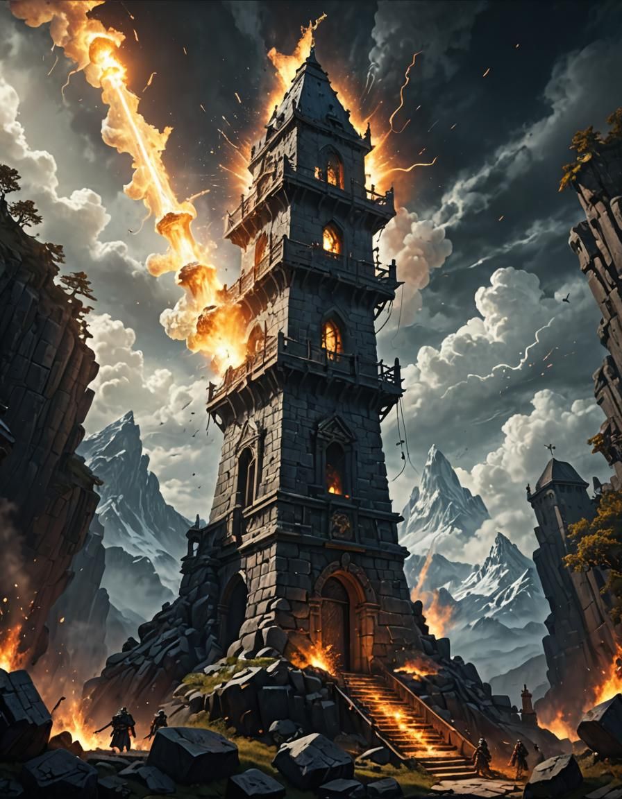 Radiant Light Explodes Atop Stone Watchtower