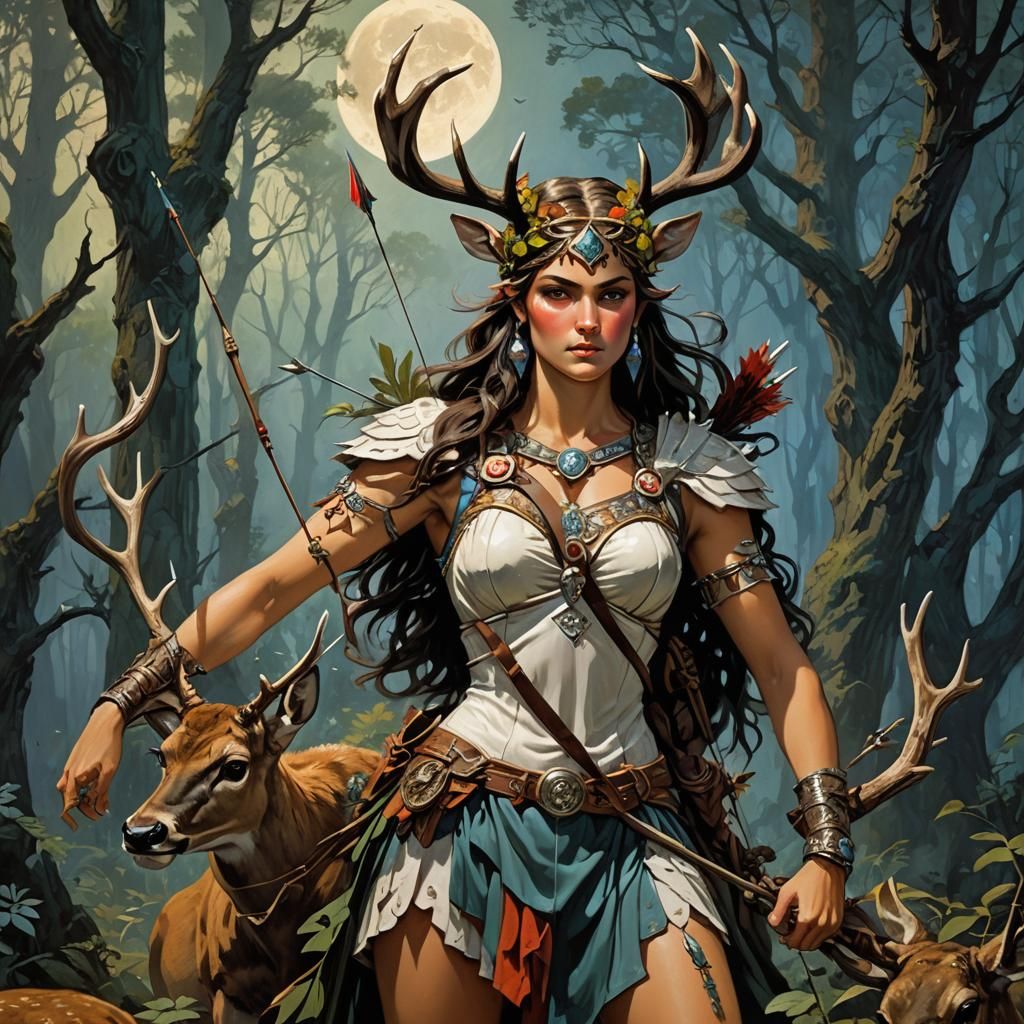 Artemis, Goddess of the Hunt, in Fantasy Art Style
