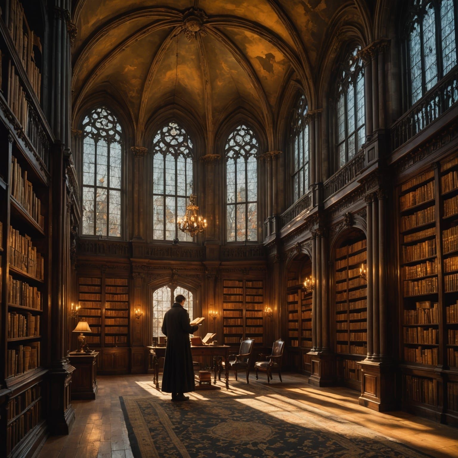 Mysterious Library at Twilight: Floating Books