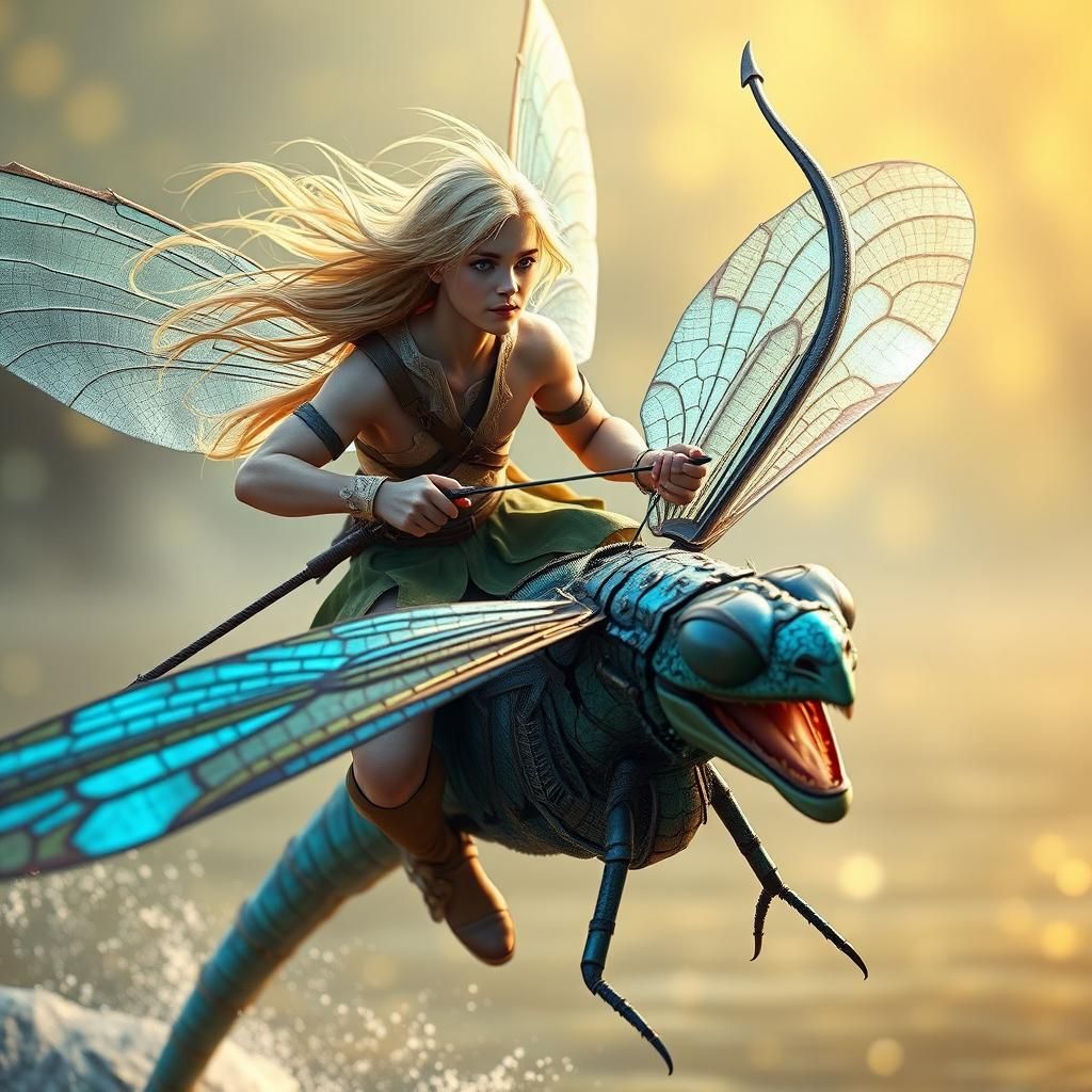 Fairy Warrior on Dragonfly Fantasy Artwork