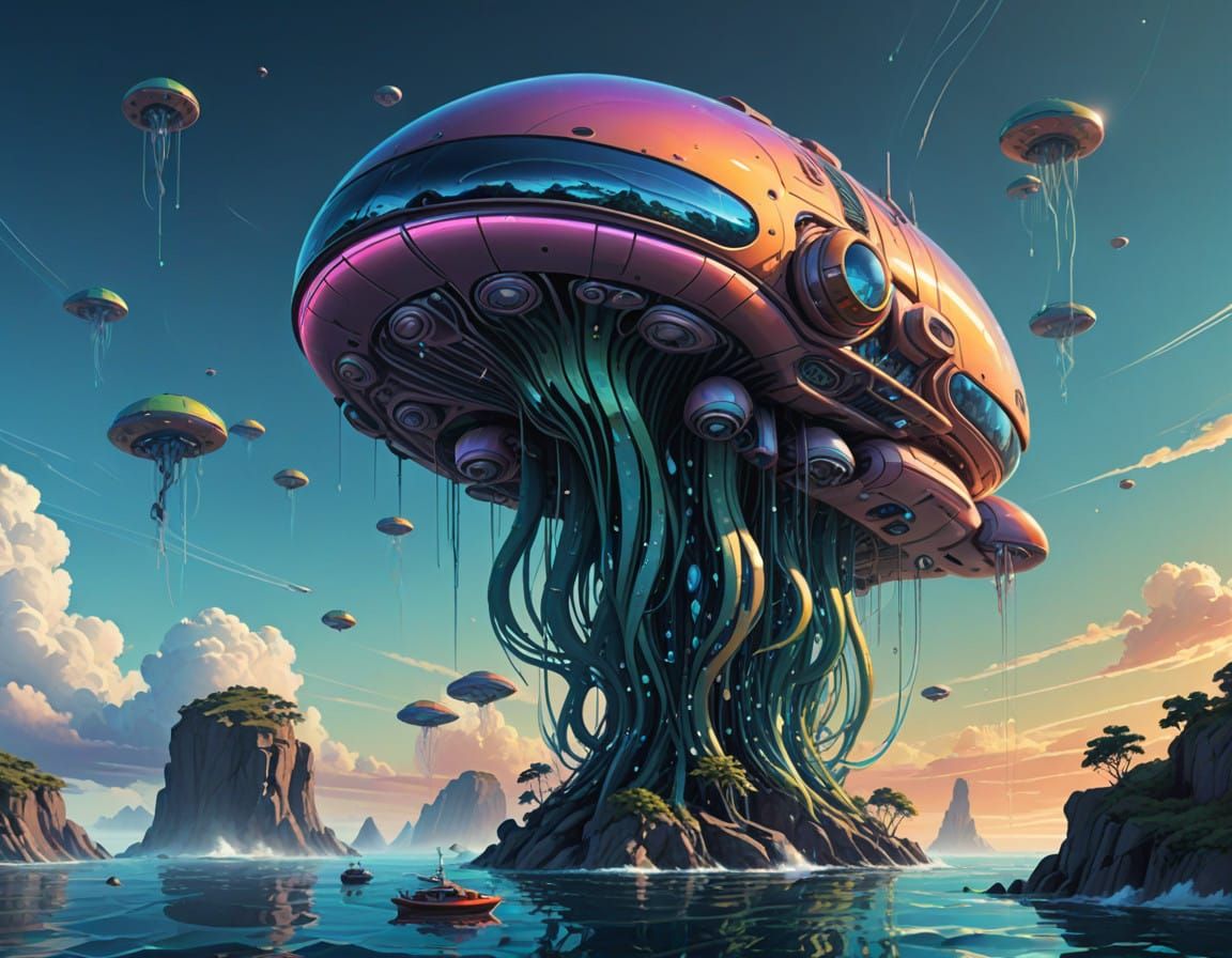 Cephalopod Avian Hybrid Displays Vibrant Aquatic Artistry