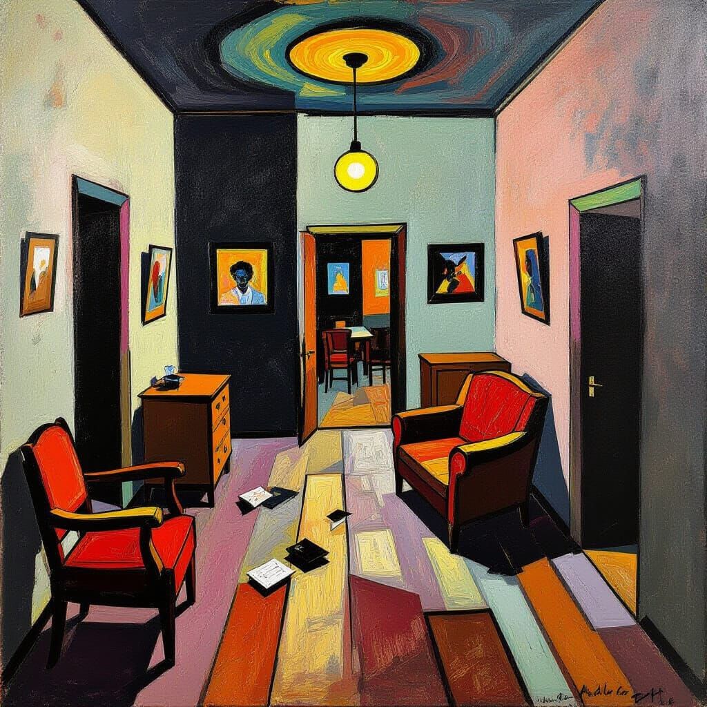 Tilted Room in Expressionist Style with Warped Walls