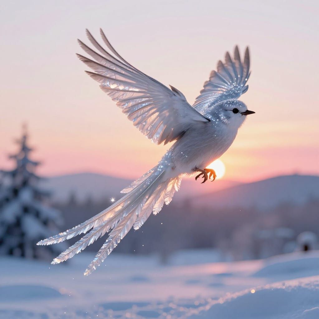 Crystal Shima Enaga Bird in Snowy Sunset