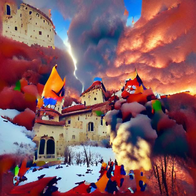 Snowy Castle at Sunset