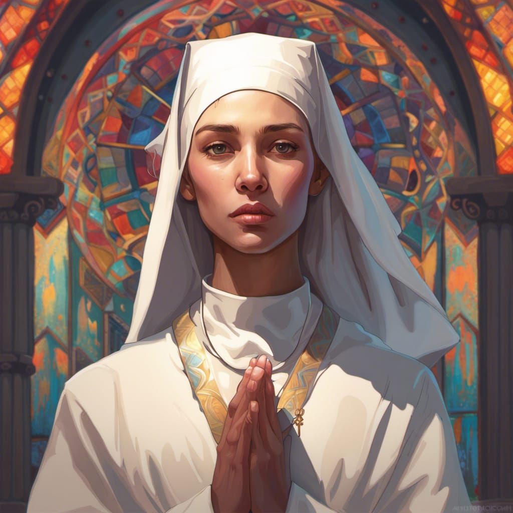 Contemplative Nun Portrait in Hyperdetailed Style