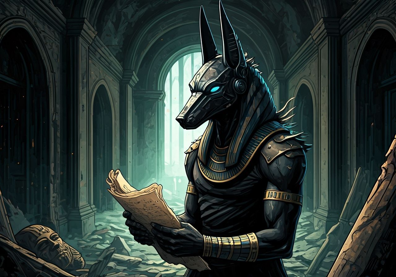Anubis in Ruined Stately Home, Futuristic Dystopian Art