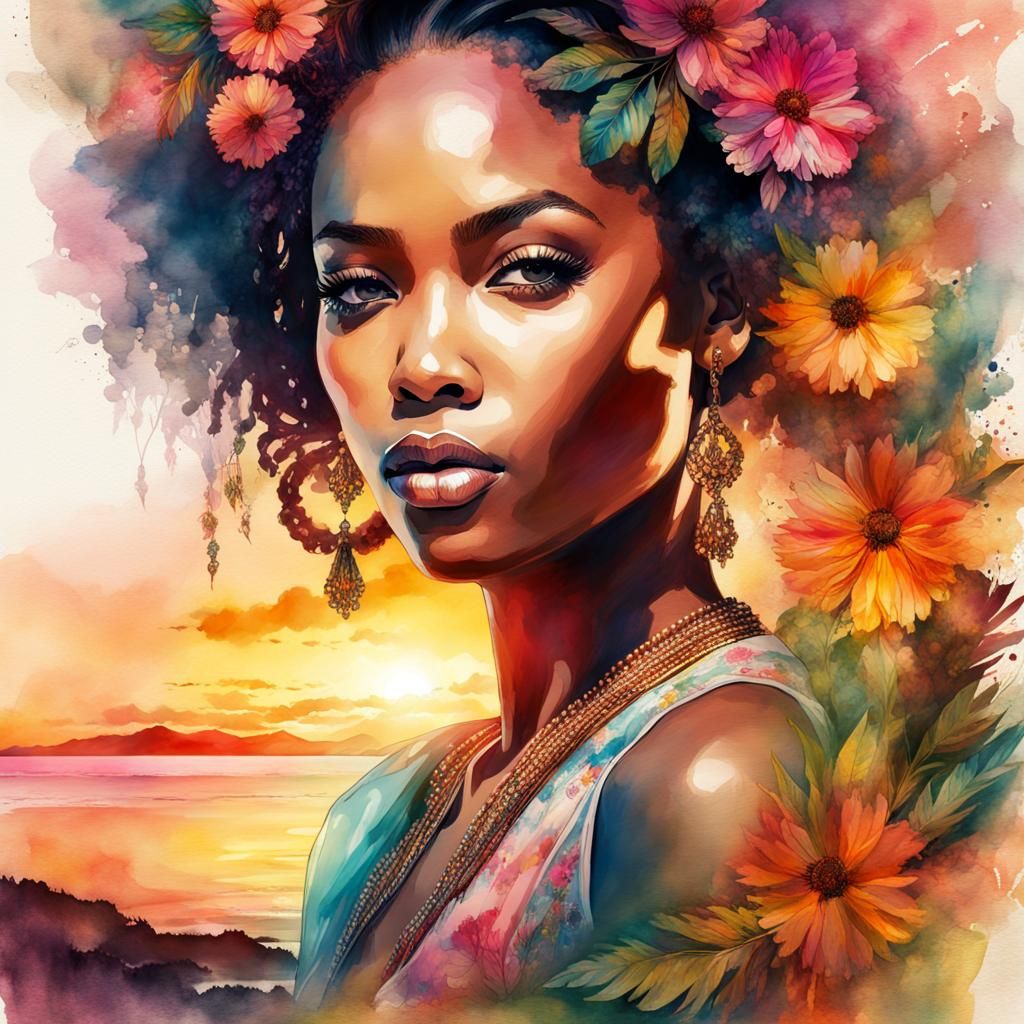 Watercolor Double Exposure Jamaican Portrait