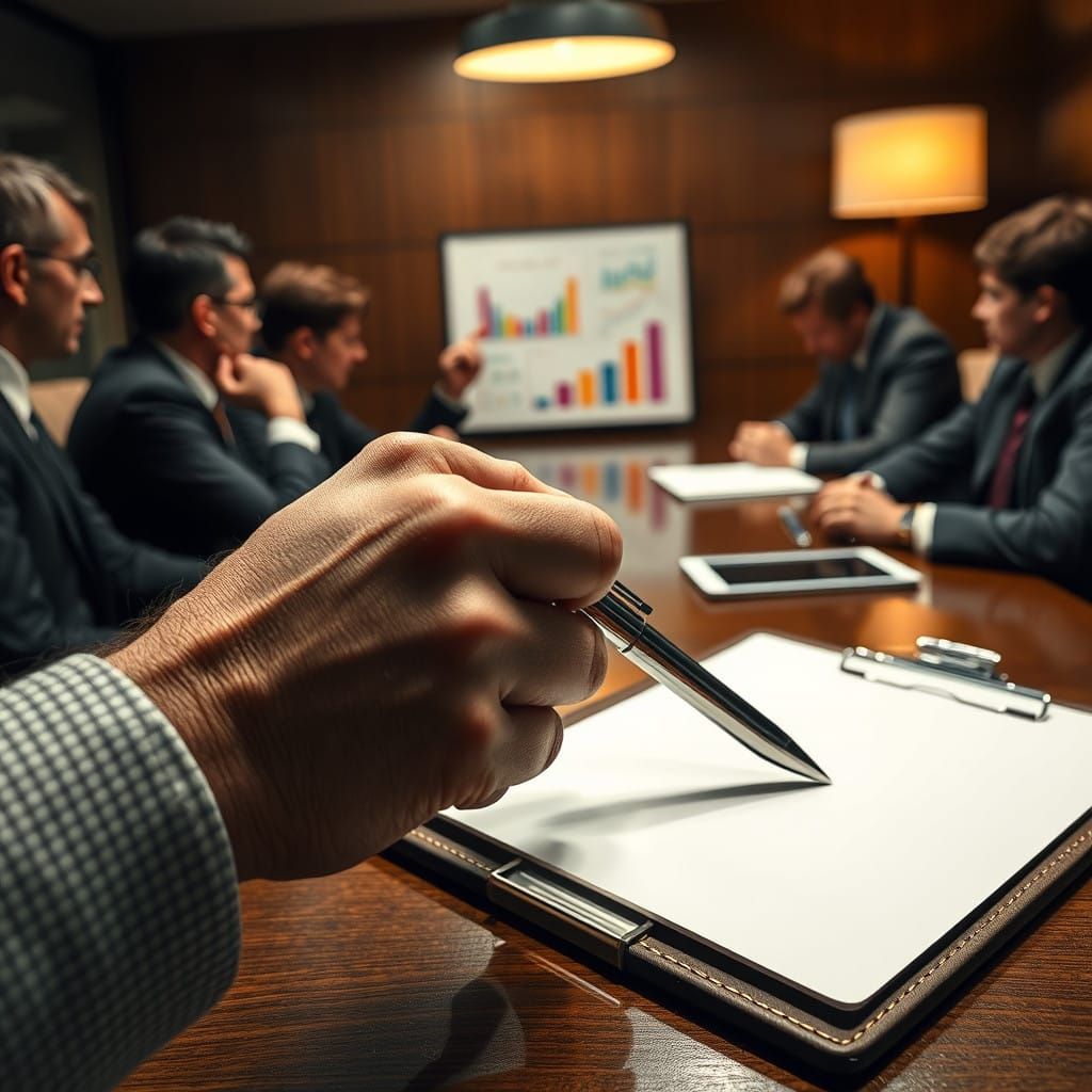 High-Stakes Business Meeting in Hyperrealistic Detail