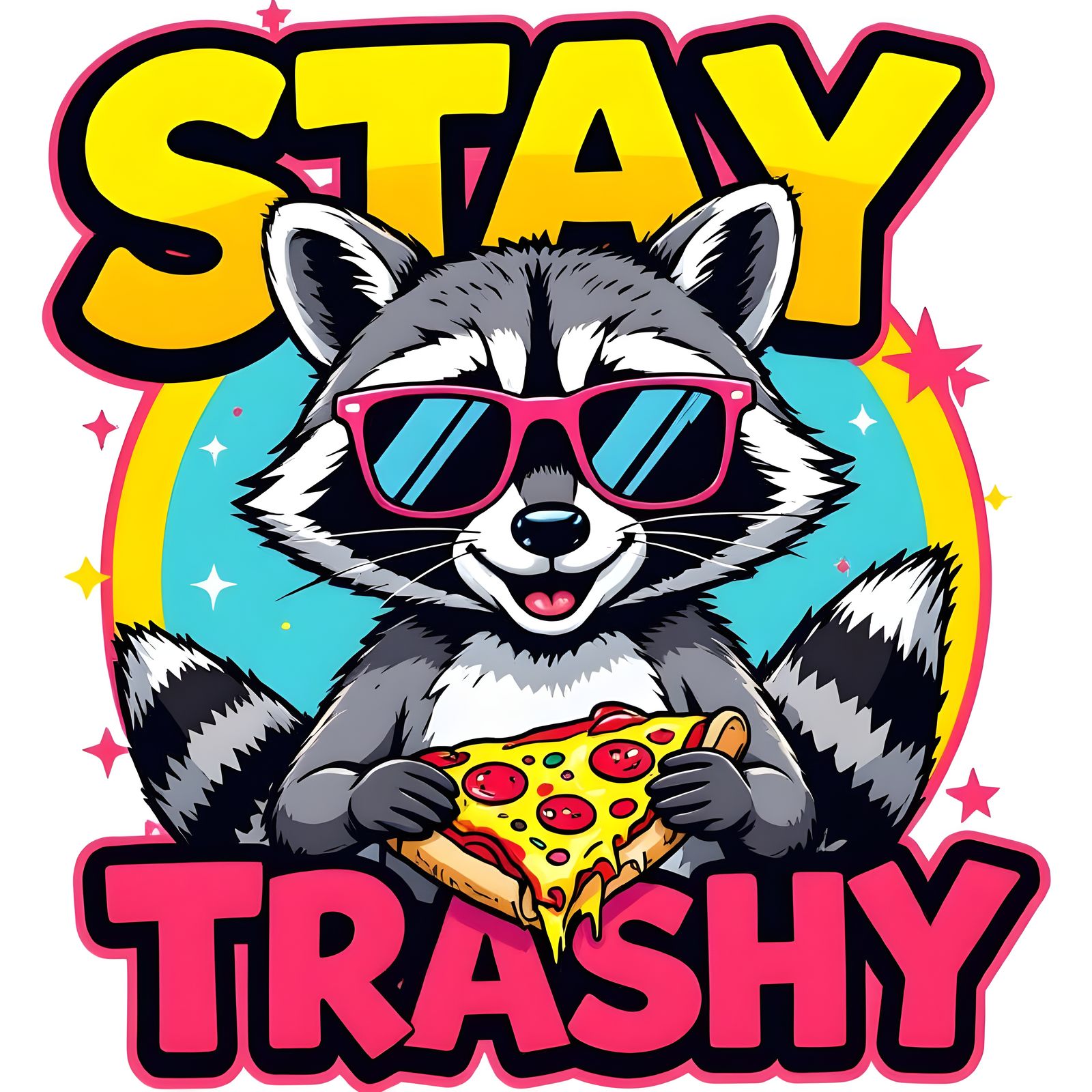 Cool Raccoon with Pizza in 90s Pop Art Style