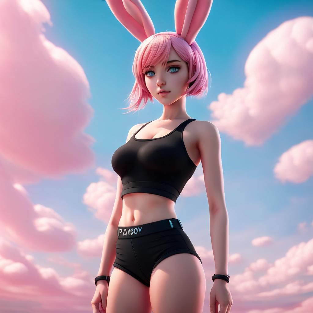 Anime Girl in Crop Top, 3D Digital Art