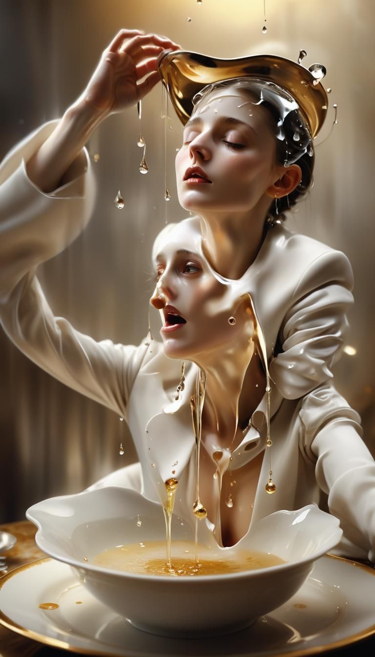 Surreal Woman with Bowl in Digital Art