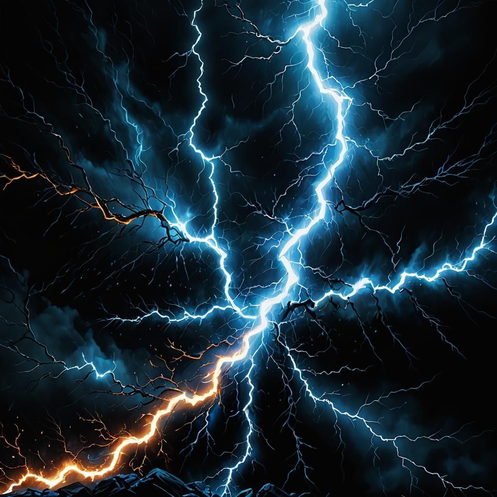 Eerie Blue Lightning Strikes in Dark Fantasy Style