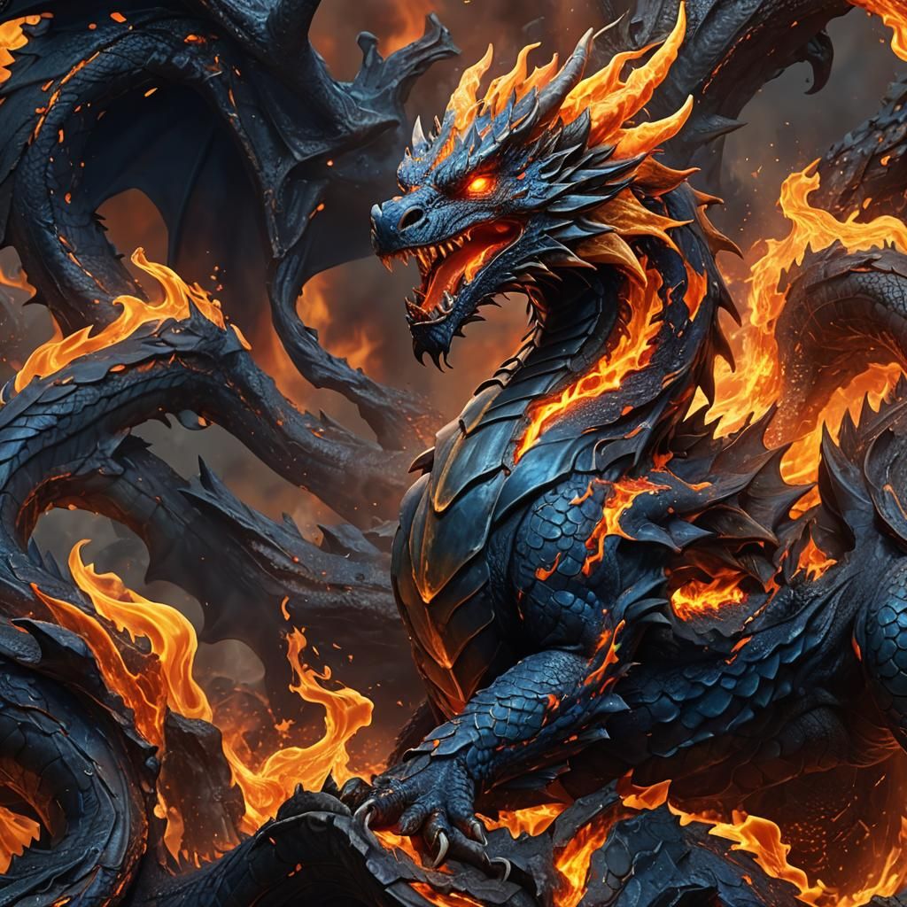 Elemental Dragon in Fiery Digital Art