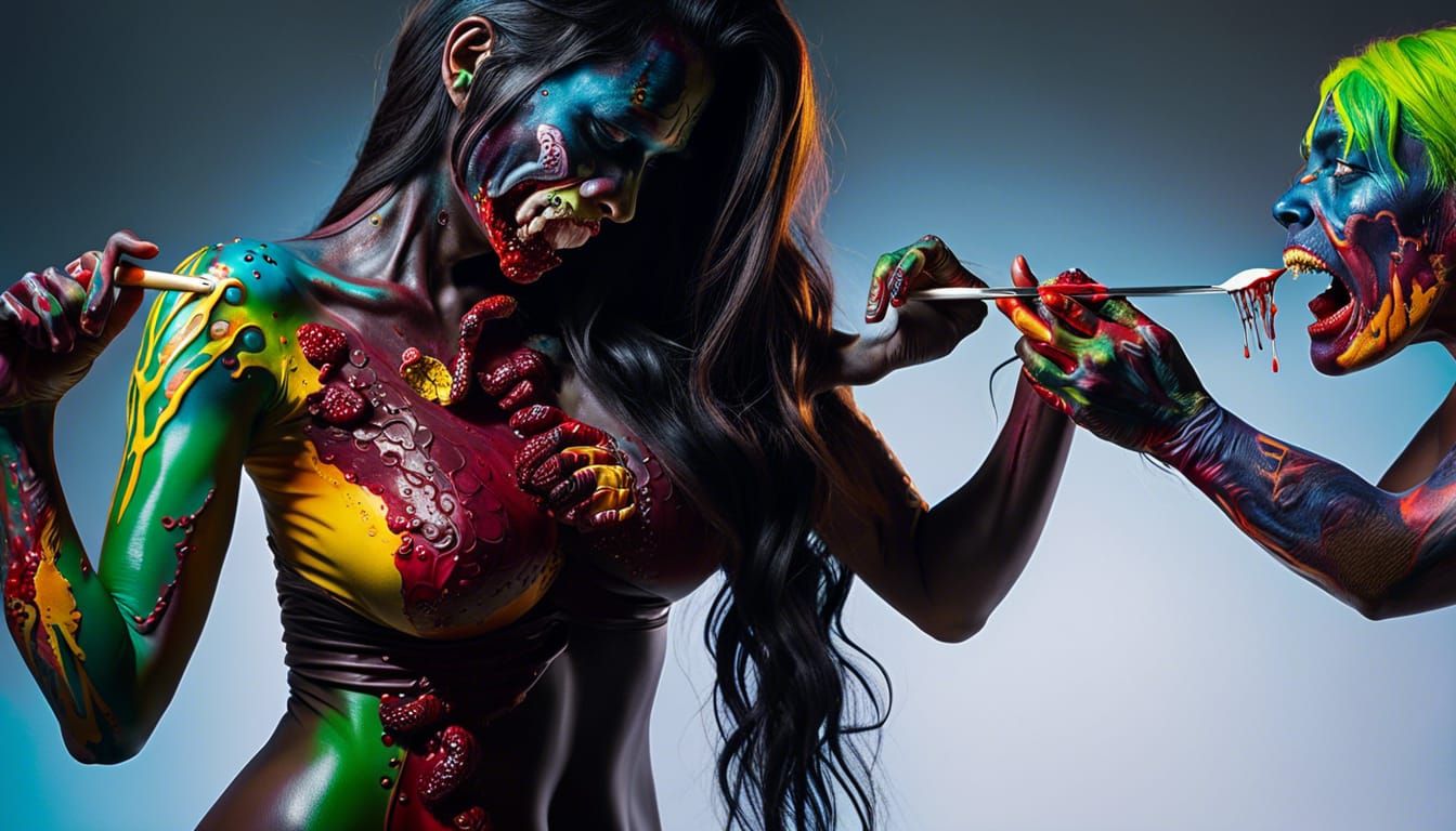 Hyperrealistic Zombie Feast in Splash Art Style