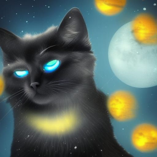 Cute Black Cat with Yellow Eyes on Ice