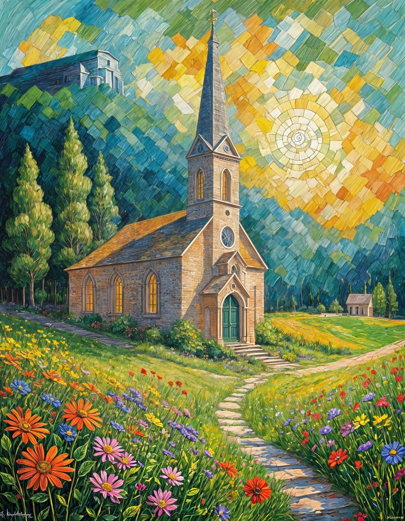 Country Church in Distinctive Art Nouveau Style