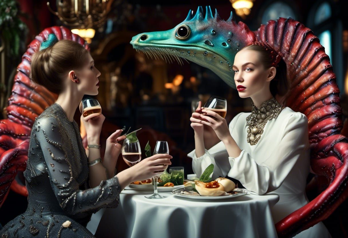 Surreal Alien Feast in Magical Realism Style