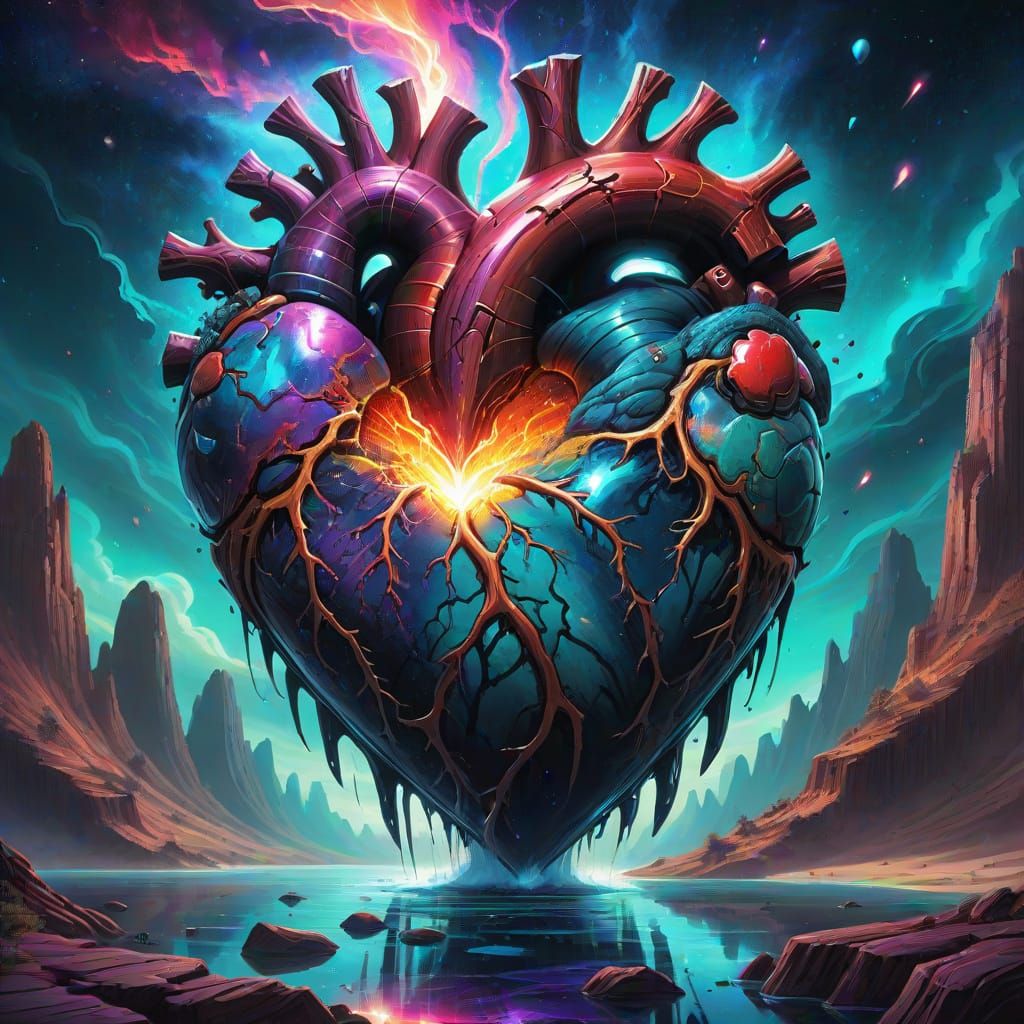 Cosmic Heart Geological Formation in Comic Book Style