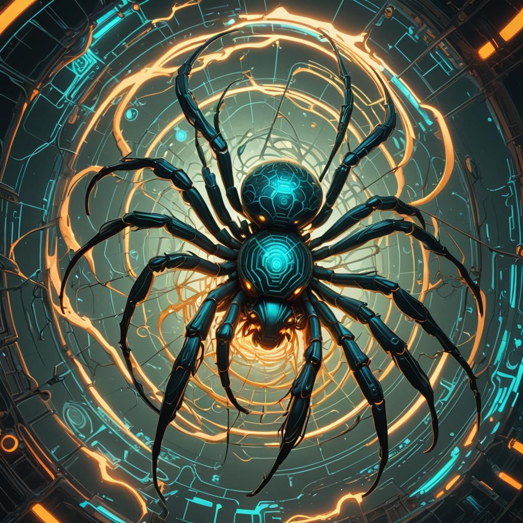 Bioluminescent Spider in Cyberpunk Dreamscape
