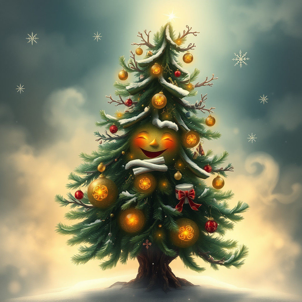 Joyful Christmas Tree Dancing in Misty Wonderland