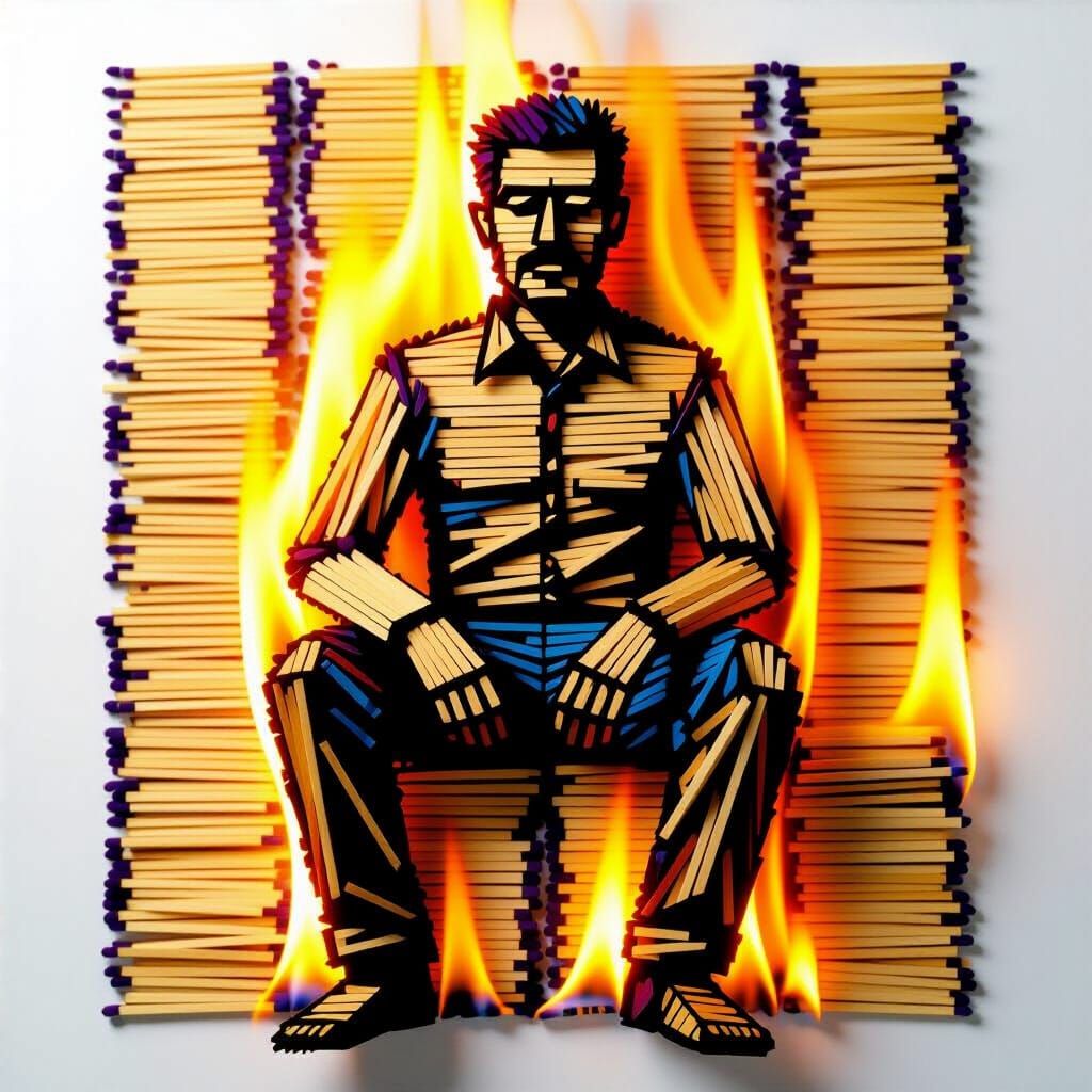 Burning Matchstick Man in Flames