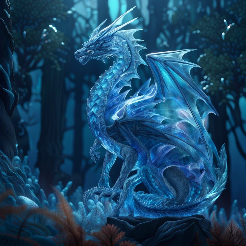 Glass Dragon in Crystal Forest, Digital Matte Painting