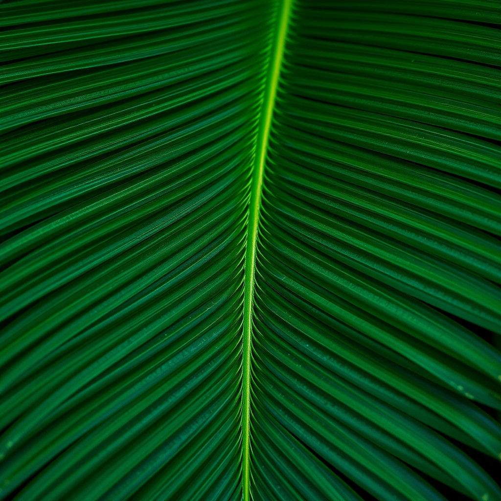 Hyperrealistic Emerald Palm Leaf Close-Up