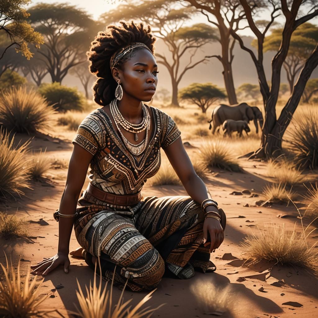 An ultra-detailed, photorealistic image  of a black woman kn...