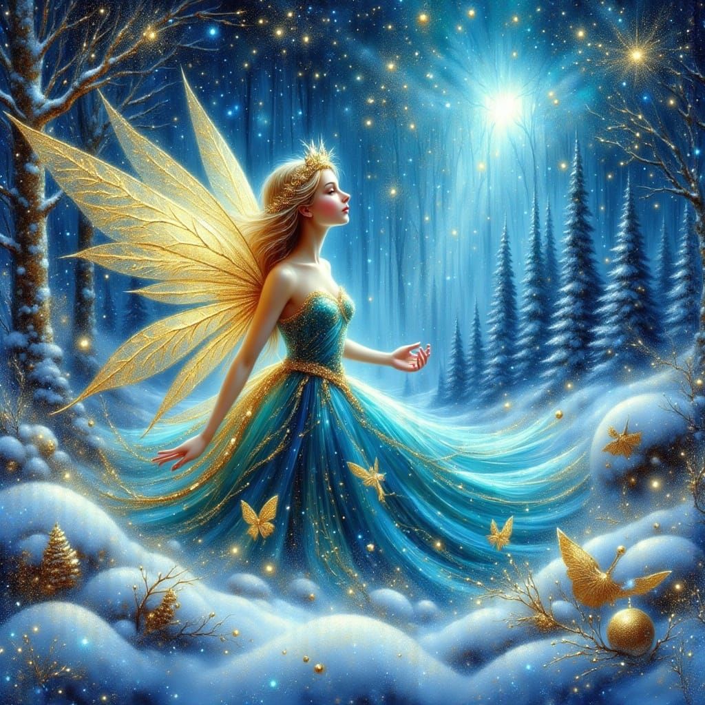 Whimsical Winter Fairy with Touches of Gold