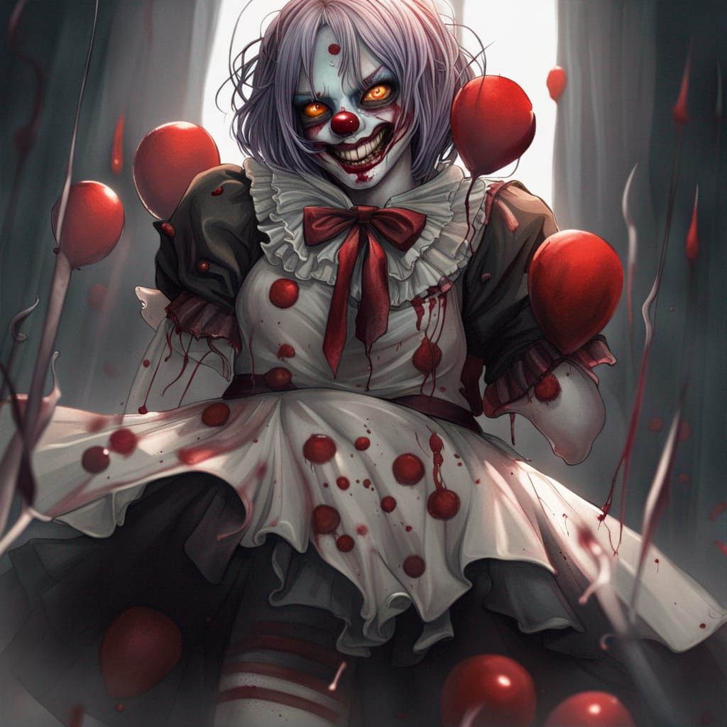 Killer Clown Girl in a Horror Scene