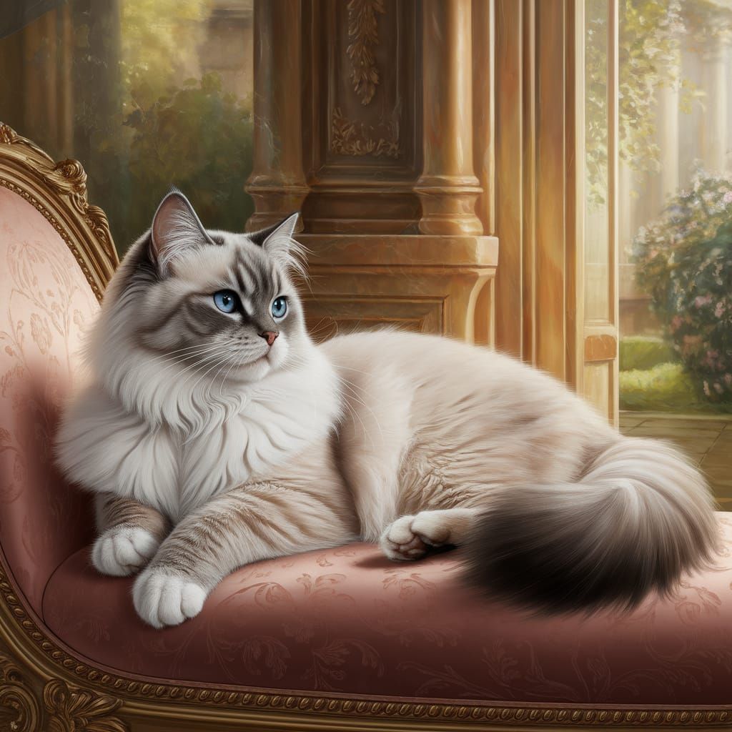 Regal Ragdoll Cat in Elegance Oil Painting