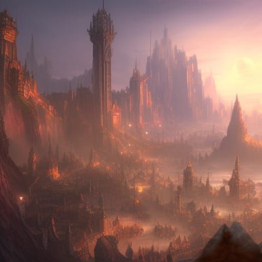 Crowded Fantasy Marketplace in Detailed Digital Painting