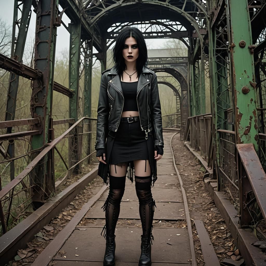 Gothic Woman in Abandoned Theme Park