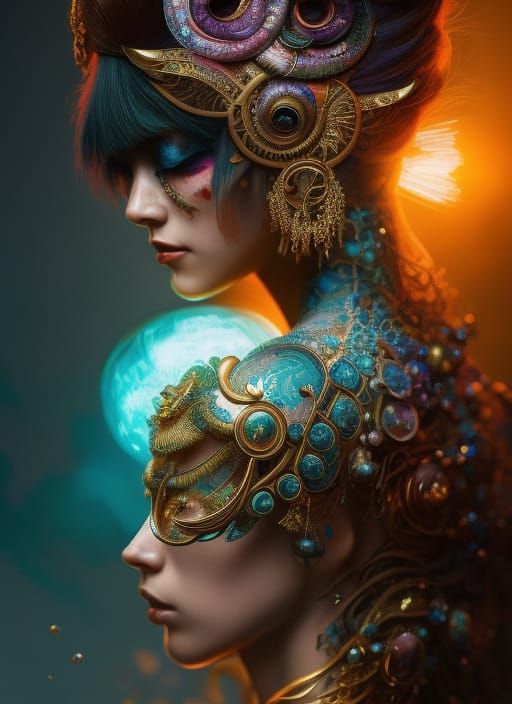 Fierce Woman with Iridescent Tattoos: Fantasy Portrait