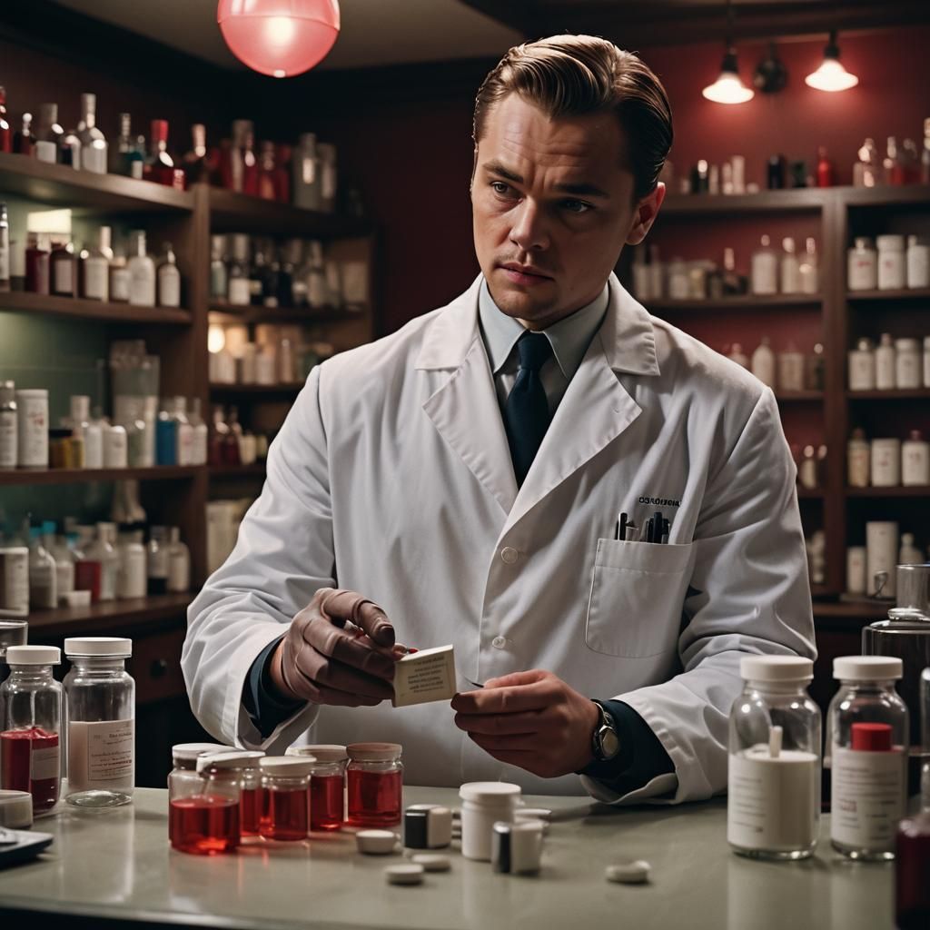 Leonardo DiCaprio as Pharmacist in Film Noir Style