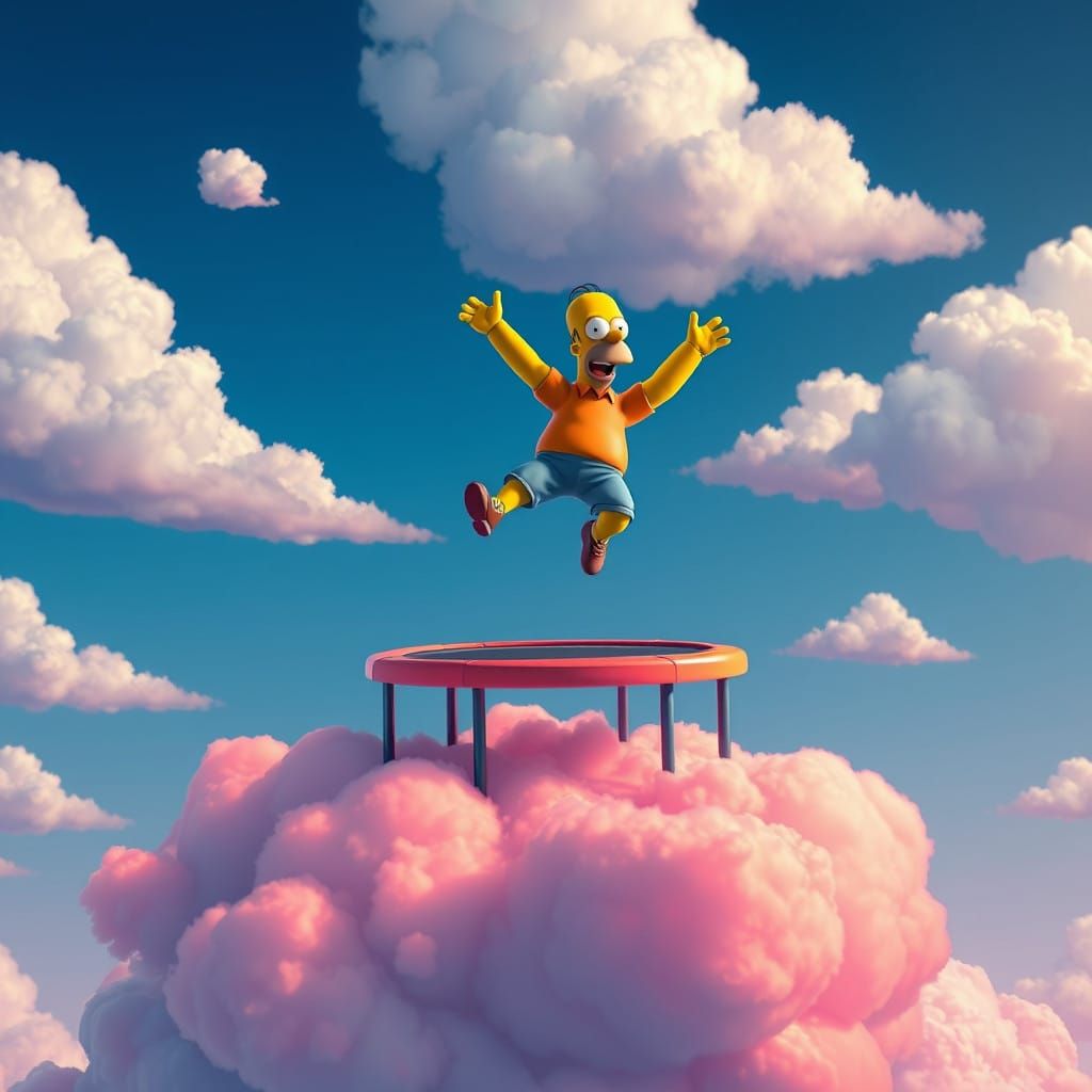 Homer Simpson Leaps in Whimsical Trampoline Scene