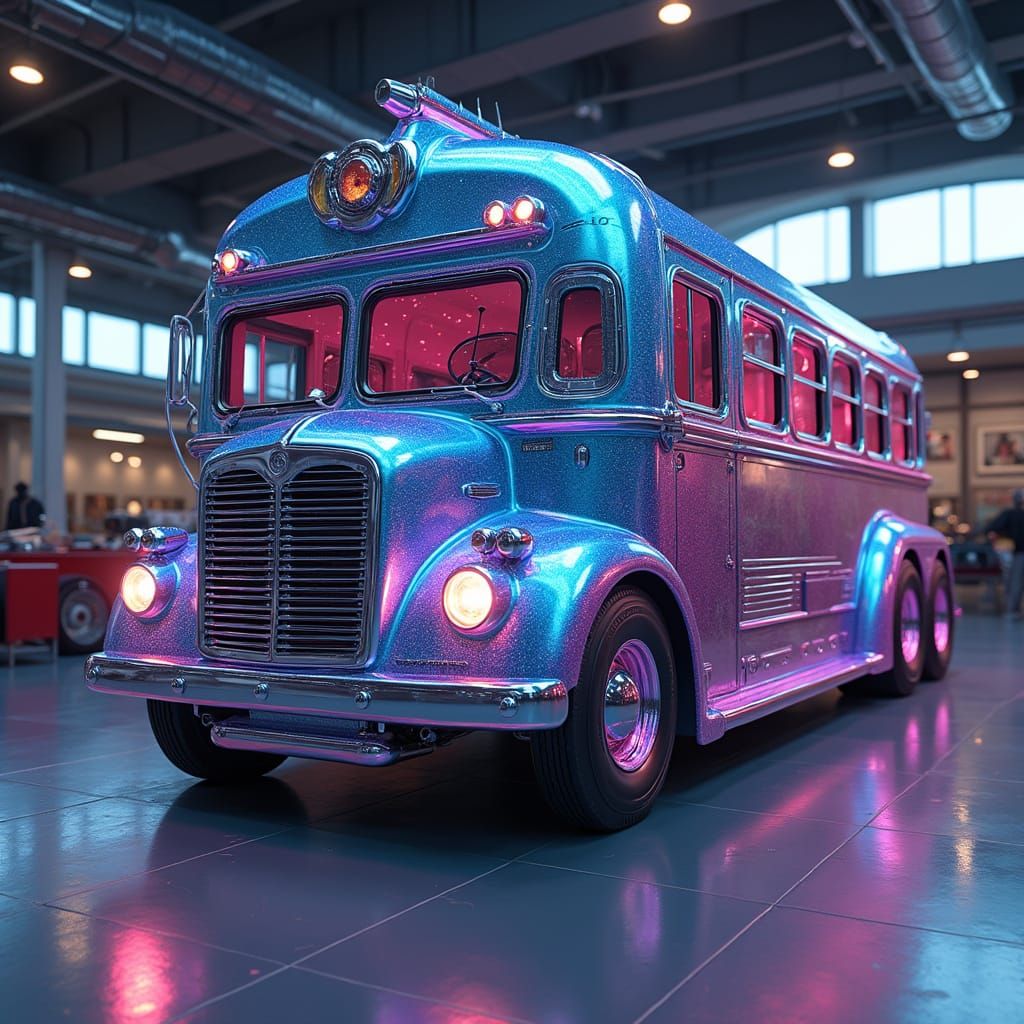 Custom Bus in Showroom, Spectral Gradient Paint