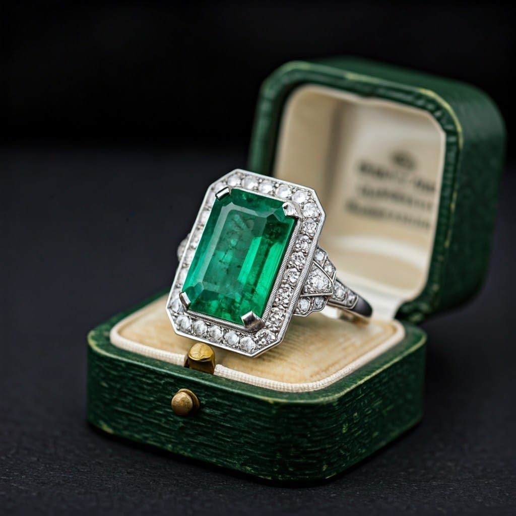 Platinum Art Deco Emerald and Diamond Ring