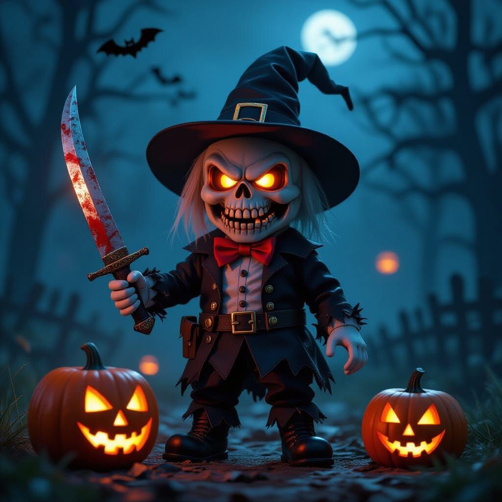 Brutal Killer Smurf in Halloween Setting