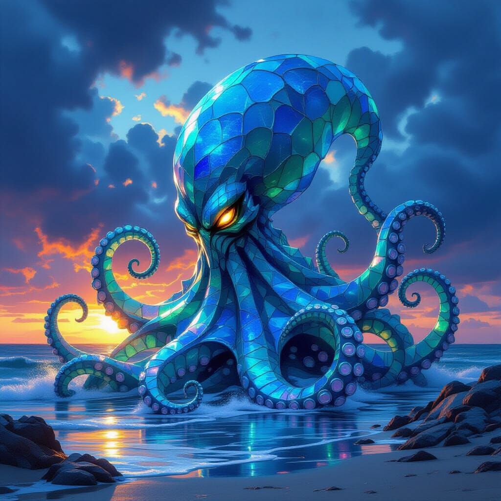 Ancient Sea Glass Kraken in Twilight Storm