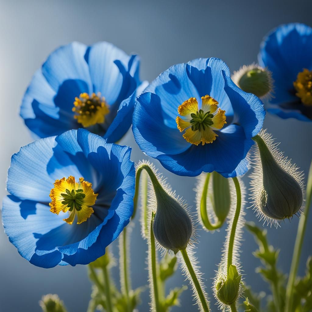 Blue Himalayan Poppies in Macro Photograph