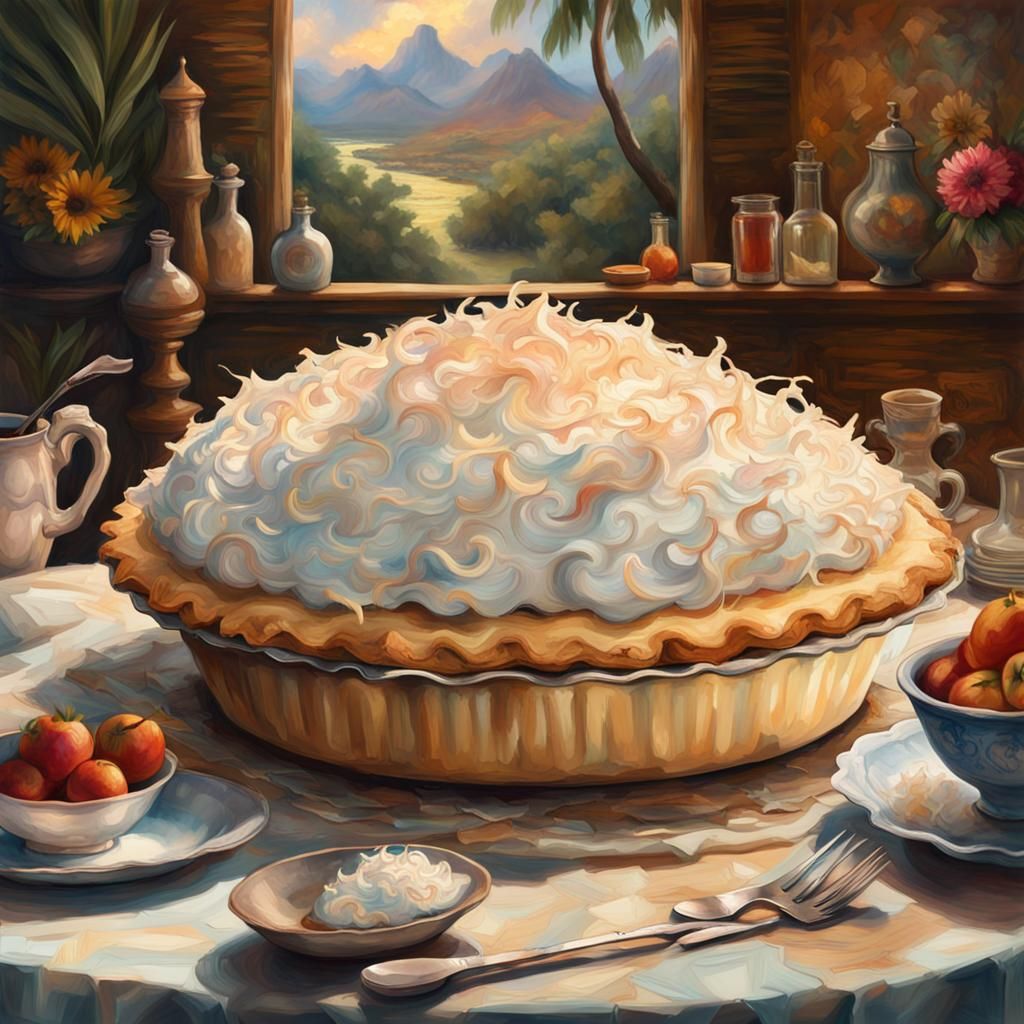 Coconut Cream Pie in Maximalist Gouache Style