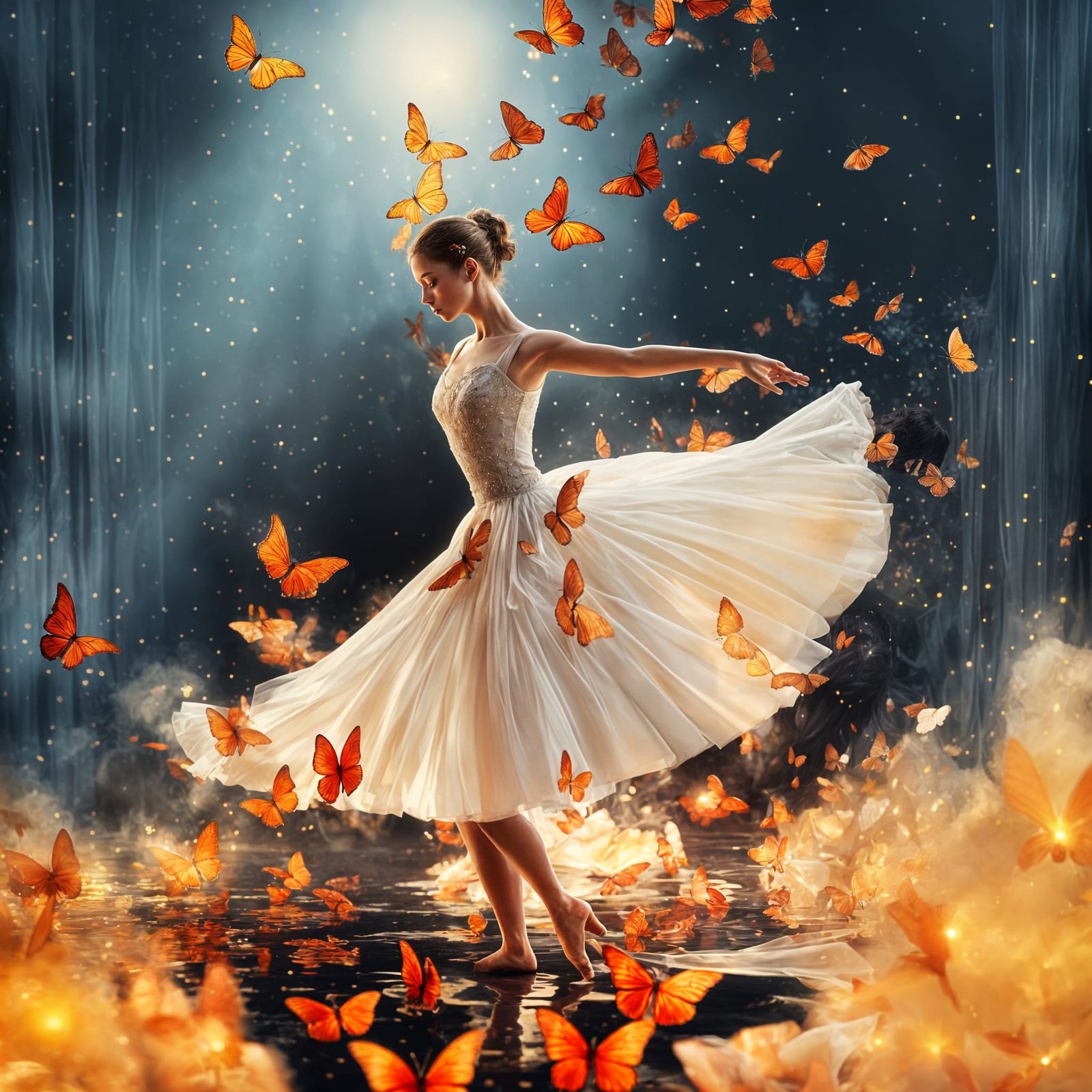 Ethereal Ballerina in Whirling Red Butterfly Hair