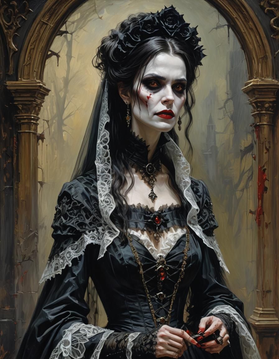 Gothic Vampire Countess Horror, Oil Painting Style