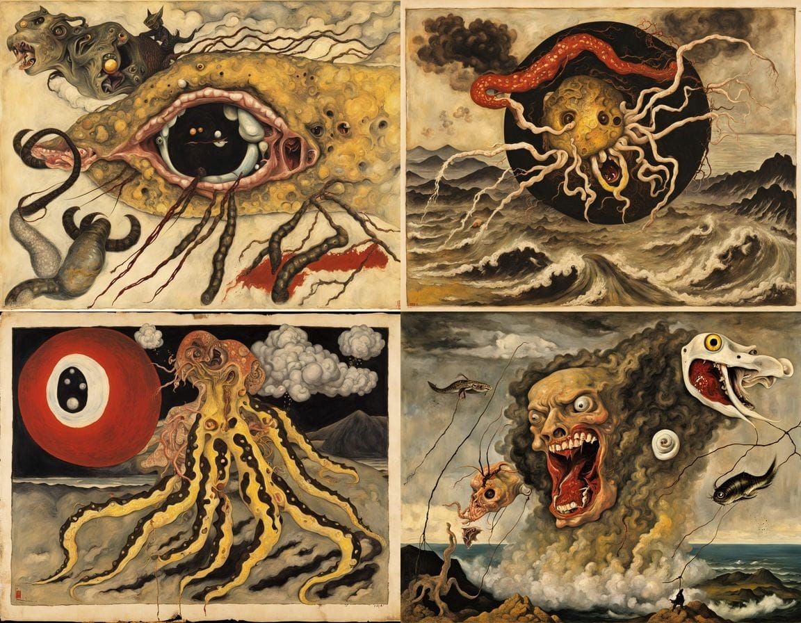 Surrealistic 1940s Stormscape with Korean Rubik's Cube Influ...