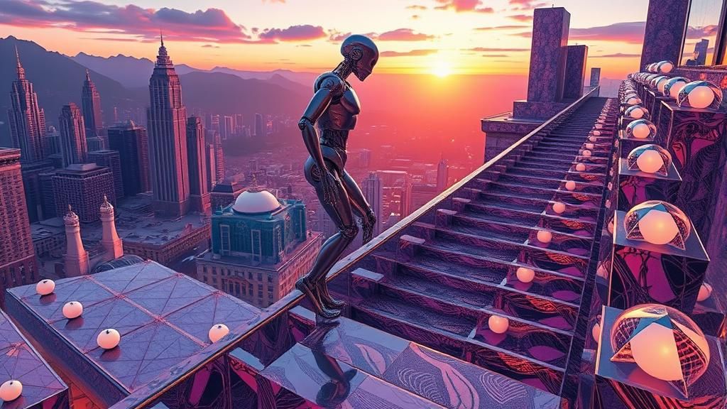 Humanoid Robot Ascends Impossible Cityscape