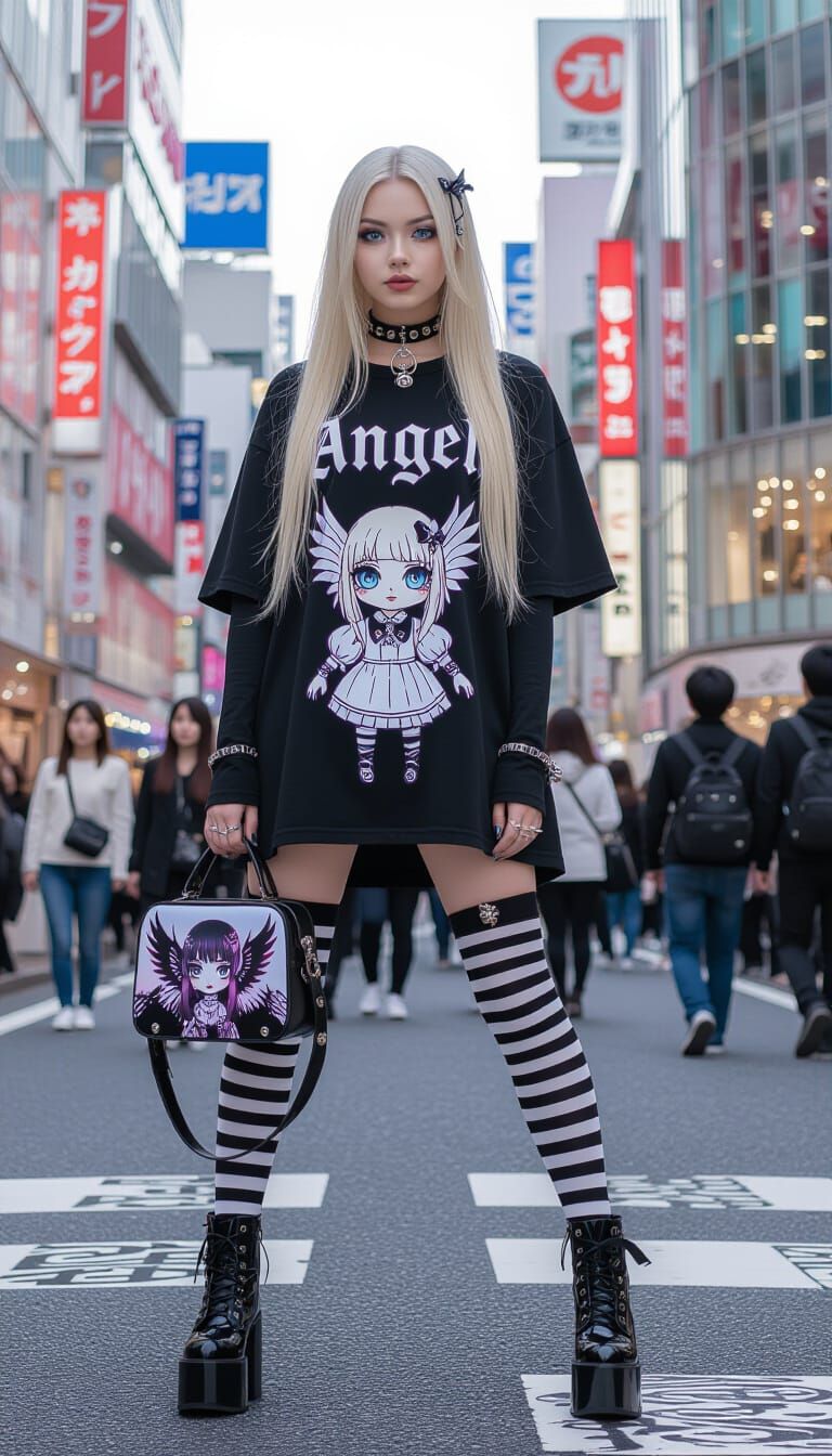 Gothic Woman in Shibuya: a Digital Art Portrait