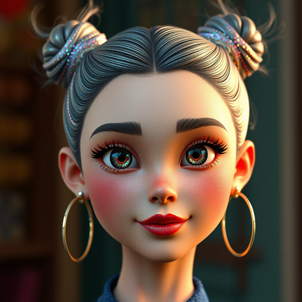 Cute Woman Portrait in Pixar Style